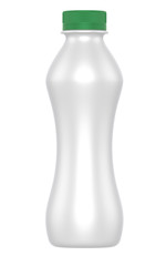 3D realistic render of yogurt or milk plastic bottle with green lid. Isolated on white background. Graphic concept for your design with clipping path.