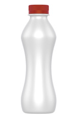 3D realistic render of yogurt or milk plastic bottle with red lid. Isolated on white background. Graphic concept for your design with clipping path. Zero perspective.
