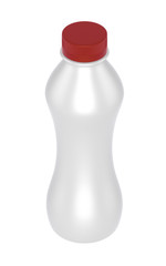 3D realistic render of yogurt or milk plastic bottle with red lid. Isolated on white background. Graphic concept for your design with clipping path. Zero perspective.