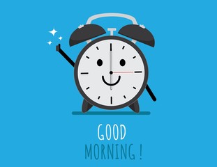 Cute Clock Cartoon Character Say Good Morning Illustration