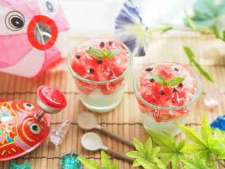 かわいい夏の雑貨とスイカゼリー
