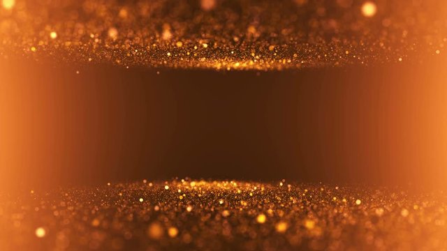 Sparkling orange particles in slow motion on blurred background. Ultra High Definition 4K seamless loop video.