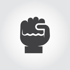 Icon of human fist as a symbol of growth, motivation, enhancement. Logo of knuckle in flat design. Contour clenched fingers pictogram. Vector label for websites, mobile apps, games and other projects
