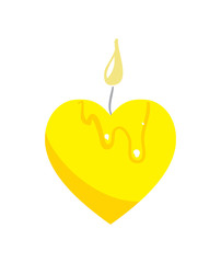 Happy valentine day isolated icon with candle in heart shape. Love and wedding romantic symbol, just married hand drawn vector illustration.