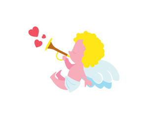 Funny cupid boy character isolated icon. Happy valentine day symbol, lovely romantic angel vector illustration.