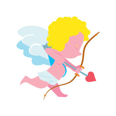 Obraz na płótnie Canvas Funny cupid character with bow and arrow isolated icon. Happy valentine day symbol, lovely romantic angel vector illustration.