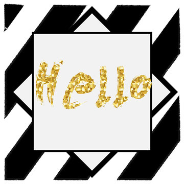Gold glitter typography.Hello - Hand painted gold lettering