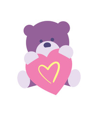 Happy valentine day isolated icon with teddy bear. Love and wedding romantic symbol, just married hand drawn vector illustration.