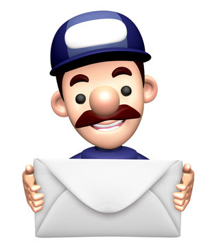 3D Technician Character is holding the Letter.
