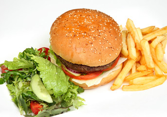 Hamburger and french fries