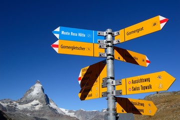 Signpost for the way on the Matterhorn track