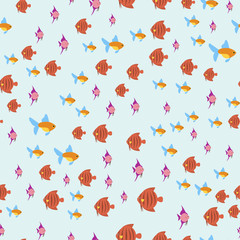 Exotic tropical fish race seamless pattern underwater ocean species aquatic strain nature flat vector illustration.