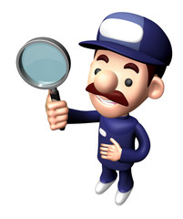 3D Mechanic Character is holding the Magnifier.