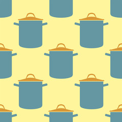 Seamless pattern pot vector saucepan background for kitchen cook food kitchenware utensil, soup, casserole pan design