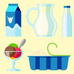 Dairy milk products organic drink bottle healthy cream milk products nutrition farm calcium breakfast vector illustration.