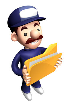 3D Service Character is holding a File Folder.