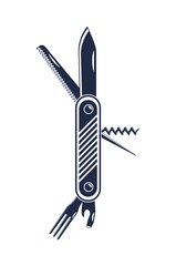 Adventure jackknife icon isolated vector illustration. Campsite equipment, multi tool steel in flat design. Hiking traveling, nature vacation concept.