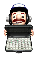 3D Mechanic Mascot is holding the Money Briefcase.