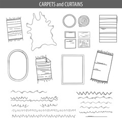 Set of linear icons for Interior top view plans