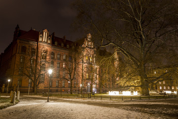 Fototapeta na wymiar Night photo of Metropolitan Seminary in Ostrów Tumski, Wroclaw, Poland