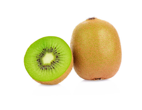 A half of fresh kiwi fruit and a whole kiwi fruits isolated on white background.