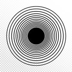 Concentric circles. Progressive line weight. Vector design element on transparent background.