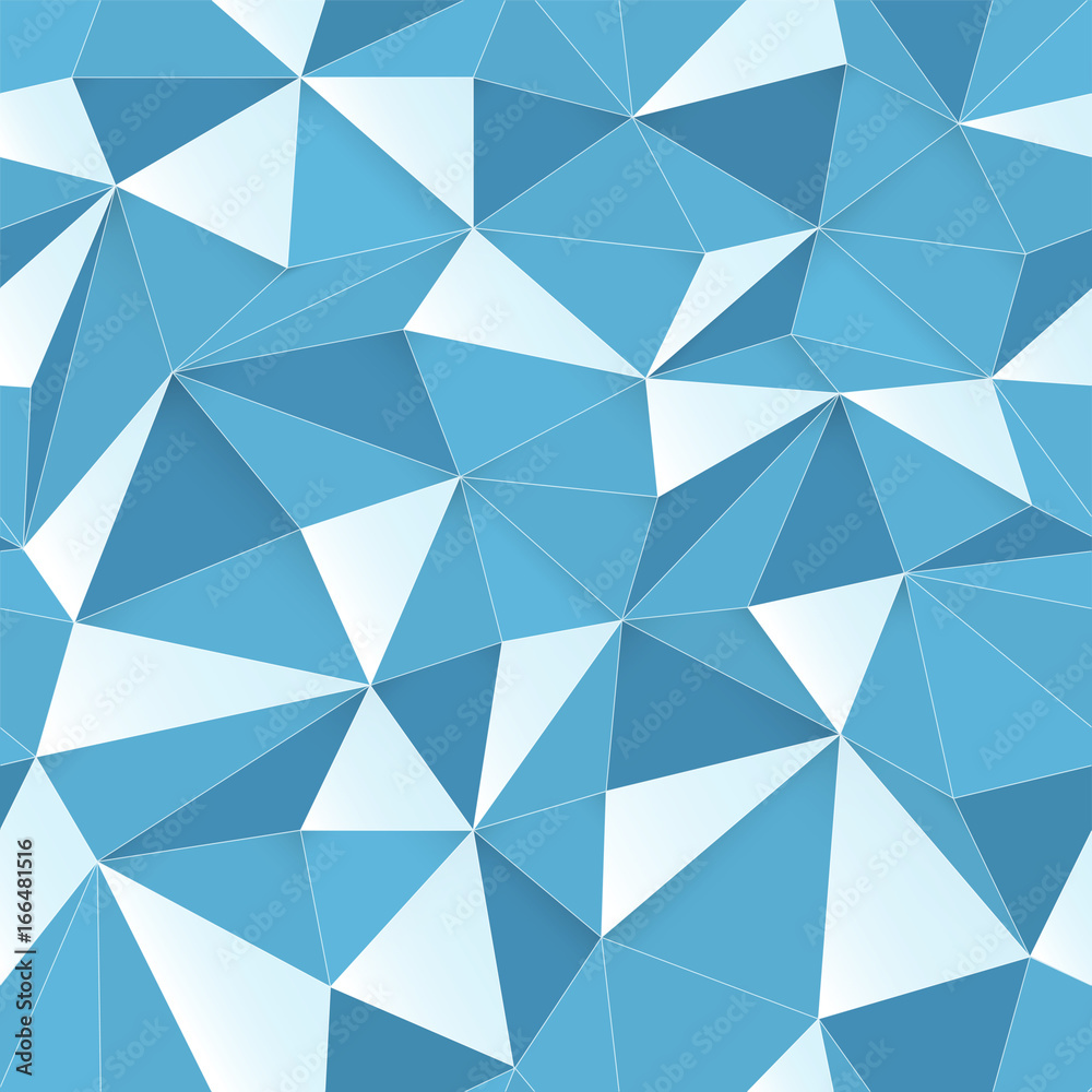 Poster Blue 3D triangle pattern, seamless vector. Vector design texture. White Low Poly Pattern Background