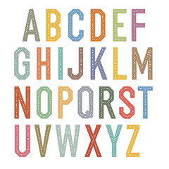 Vintage kids alphabet. Colorful vector letters