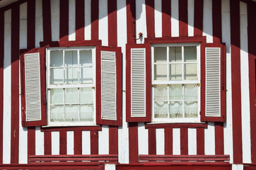 Red striped colored house, Costa Nova, Beira Litoral, Portugal