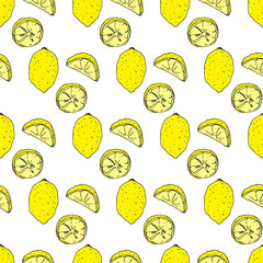 Seamless pattern with lemon on white background