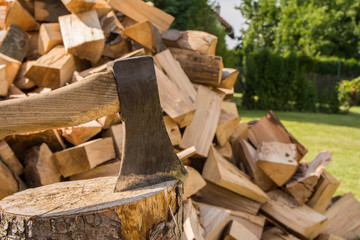 Chopping wood on the block