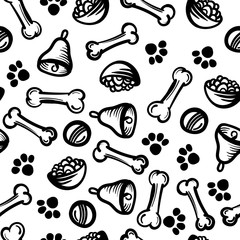Seamless cute pattern with Dog food, cell, bones. Home dog. Perfect for textiles or paper design.