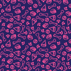 Fototapeta na wymiar Seamless cute pattern with Dog food, cell, bones. Home dog. Perfect for textiles or paper design.