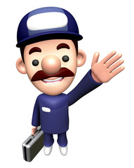 3D Engineer Character Carry briefcase to guide.