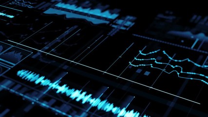 3d render abstract technology background with depth of field. Abstract detailed elements. Data analyzing graphs. - Powered by Adobe