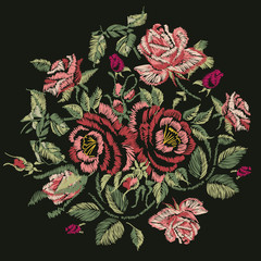 Red Roses Ebroidered design. EPS Vector illustration