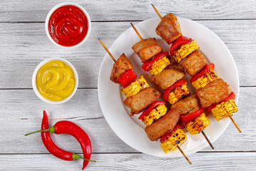 tasty pork shish kebab on skewers