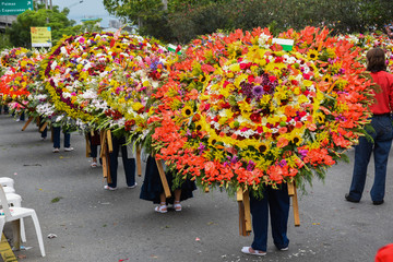 Medellin Colombia agosto 2015 Feria de las Flores desfile de silleteros