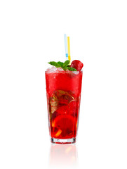 Cold summer drink with mint, strawberry and lemon.