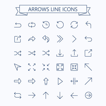 Thin Line Vector Arrows Icon Set. Editable Stroke. 24x24 Px. Pixel Perfect.