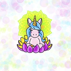 Cute magical unicorn. Tattoo design. Cartoon illustration, hand drawn style.
