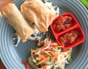 Fried Chinese traditional spring rolls food