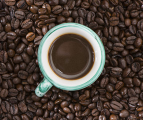Roasted coffee beans.