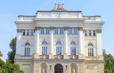 Facade of historic building of Collegium Novum, known as former Warsaw University Library, Poland