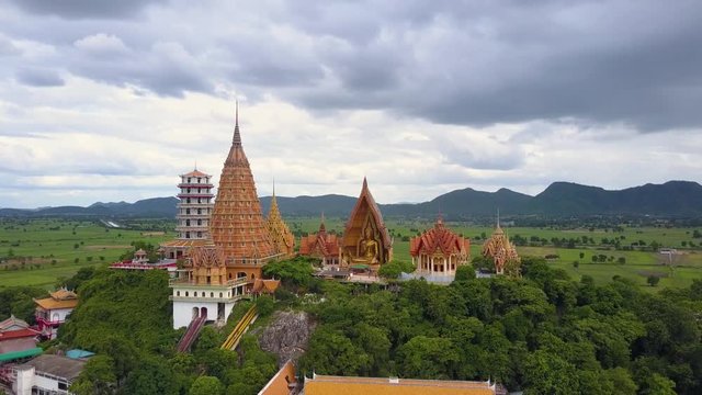 Aerial View from a Drone of Wat Tham Seu Buddhist Temple,The Big Buddha Kanchanaburi, Thailand
