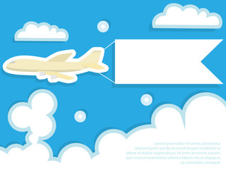 Airplane and advertising banner in the clouds with space for text © delalidela