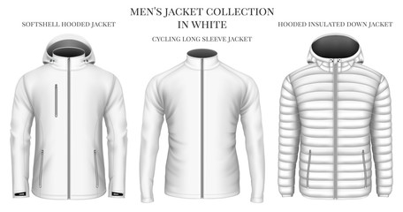 Men's jackets collection in white. Vector illustration.