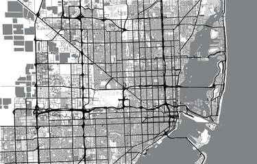 Urban city map of Miami, Florida