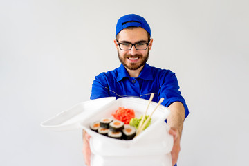 Guy delivering sushi