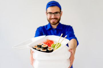 Guy delivering sushi